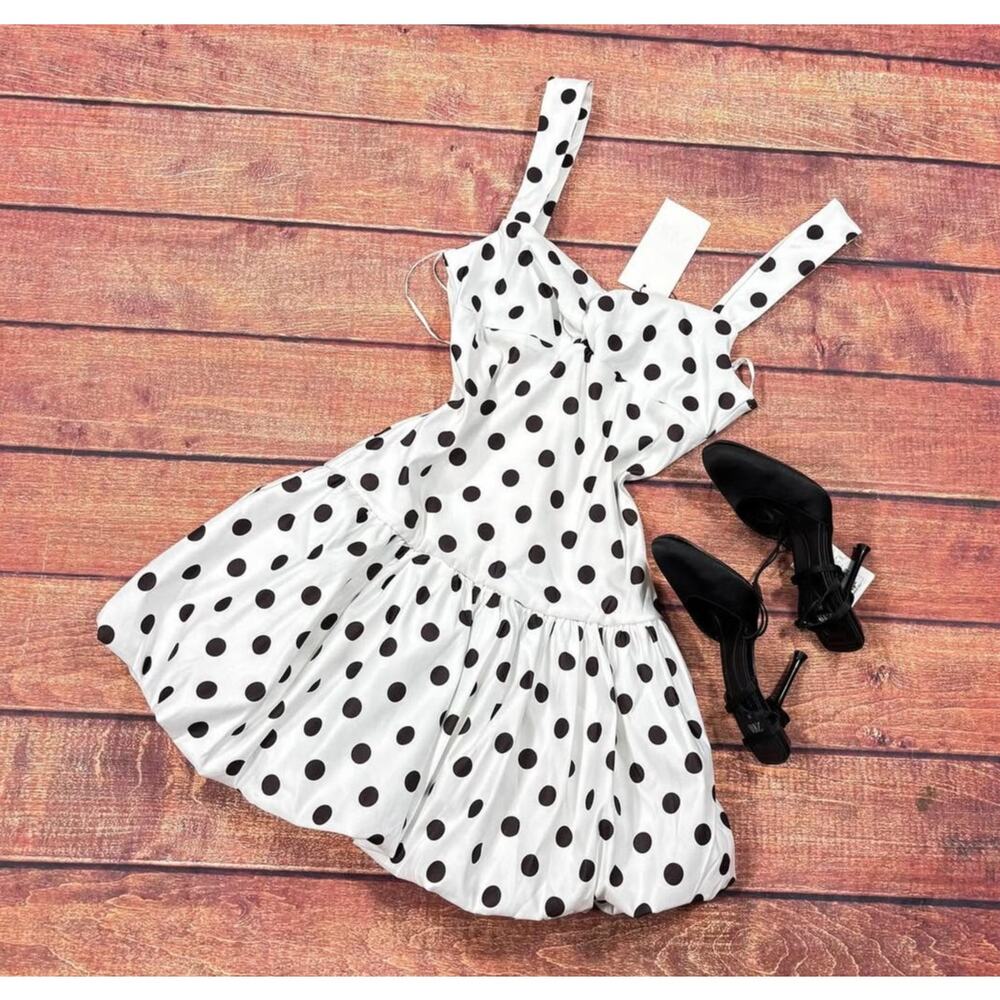 ZARA Polka Dot Balloon Mini Dress NWT Sweetheart Neck European Summer Dress M L - Picture 16 of 16